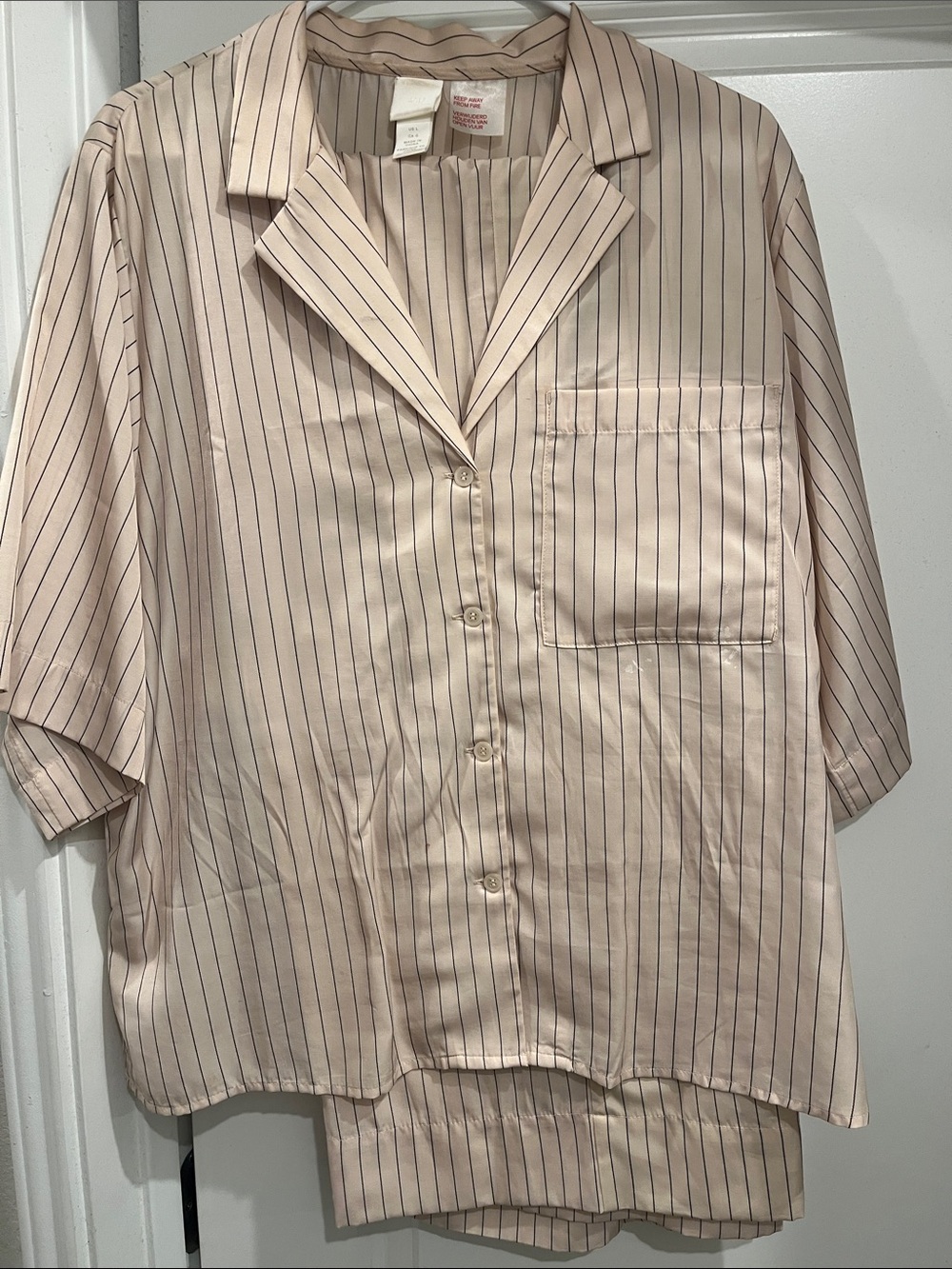 H&M Pink Striped Satin Button-Up Top and Matching Pants